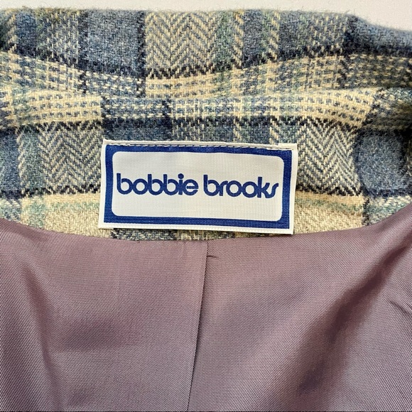 1970s Bobbie Brooks Plaid Blue and Cream Vintage Blazer. Petite/Juniors 10. - Picture 5 of 11
